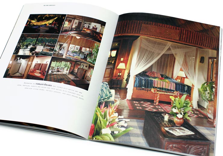 Brochure spread showing La Lancha interiors and details