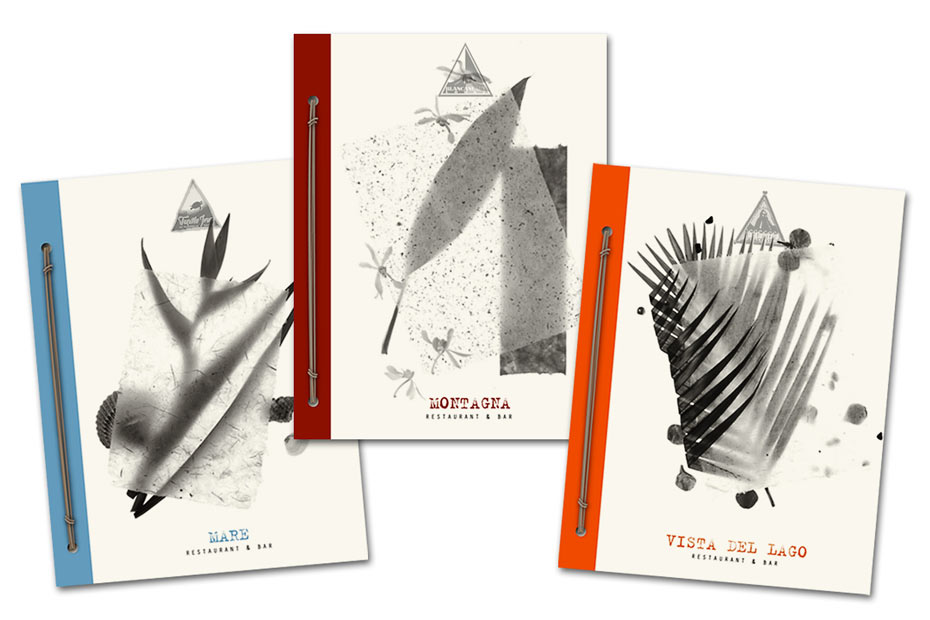Mare, Montagna and Vista del Lago menu designs