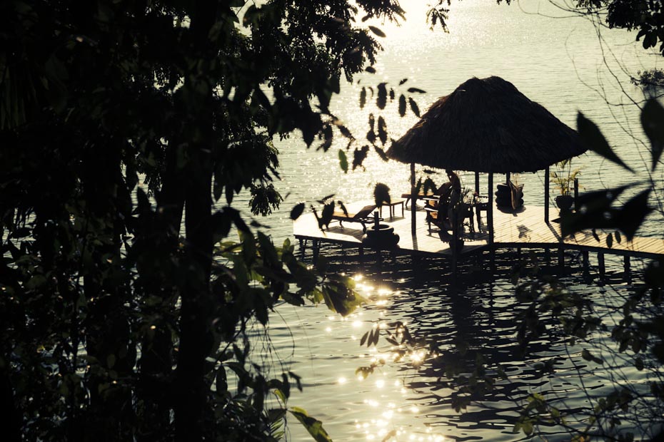 La Lancha lakeside pavilion seen through the trees