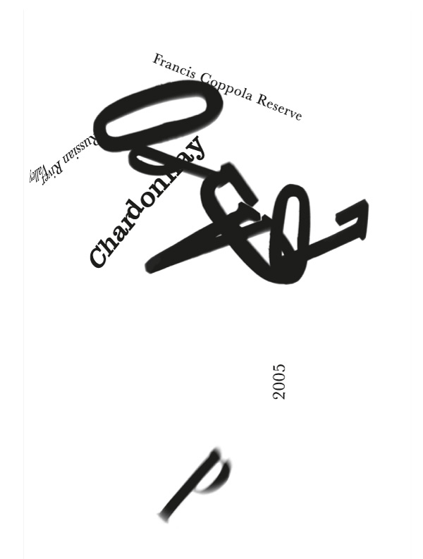 Chardonnay bottle artwork with photographed black letters on white