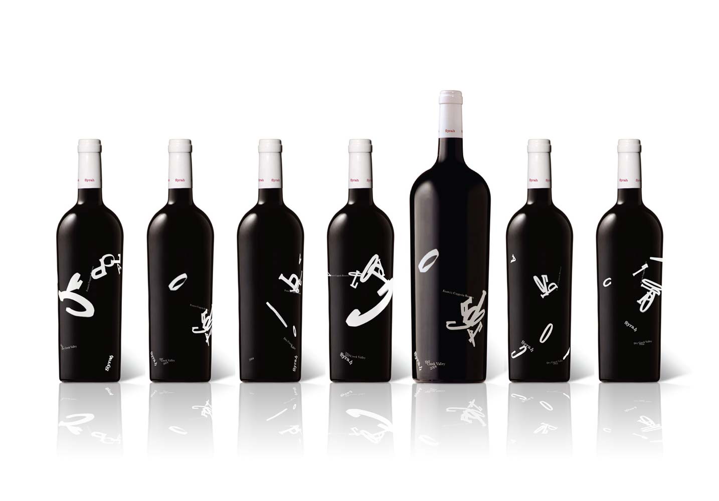 Francis Coppola Reserve Syrah bottles with white photographic lettering