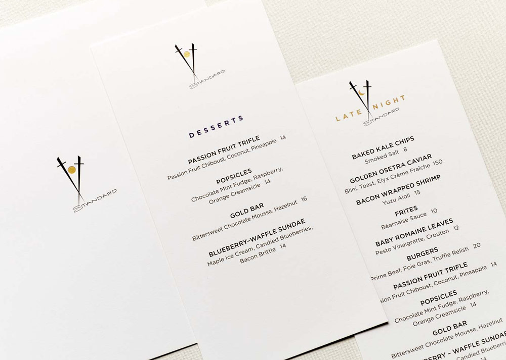 Menu design for Top of the Standard in New York.