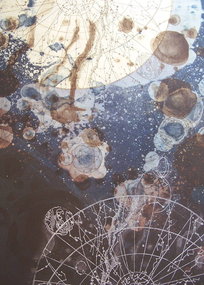 Celestial Mapping IX artwork with astronomical lines and layered colour