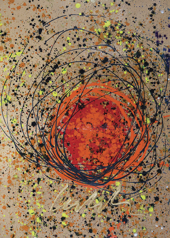 Expressive orange and black label artwork